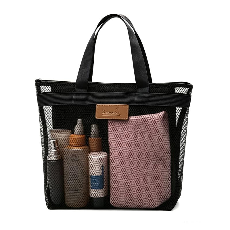 Nikovoke Mesh Shower Caddy Bag, Portable Gym Travel Tote with Zipper for Swimming Camping Beach - Quick Dry Lightweight