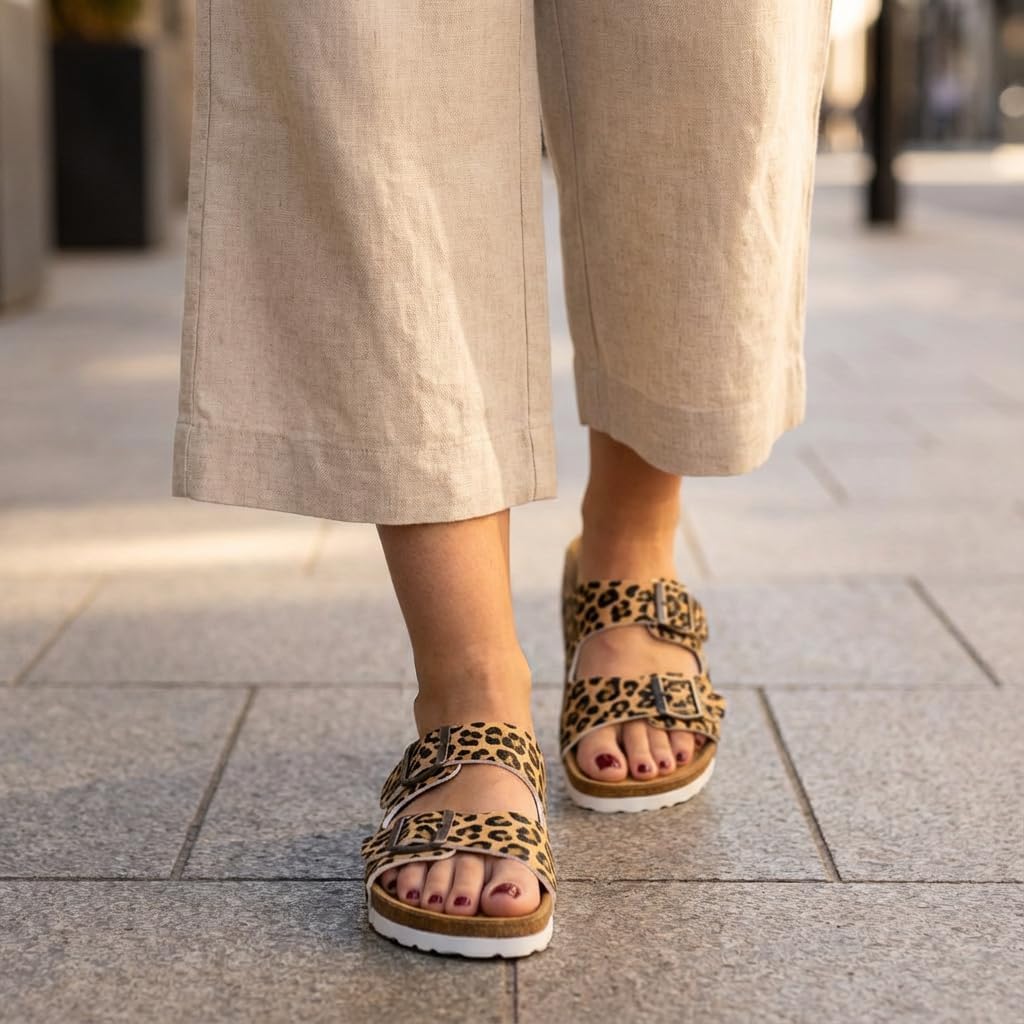 CUSHIONAIRE Lane Cork Footbed Sandals for Women – Comfortable Double Buckle Slip-On with Genuine Suede Footbed & Arch Support Slides for Women Footwear - Image 2