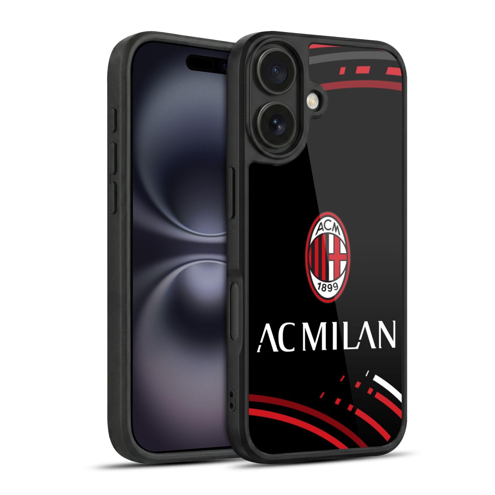 Head Case Designs Licenza Ufficiale AC Milan Curvato Modelli Cresta Cover in Gel Rinforzata [Protezione di Grado Militare] Compatibile con Apple iPhone 16