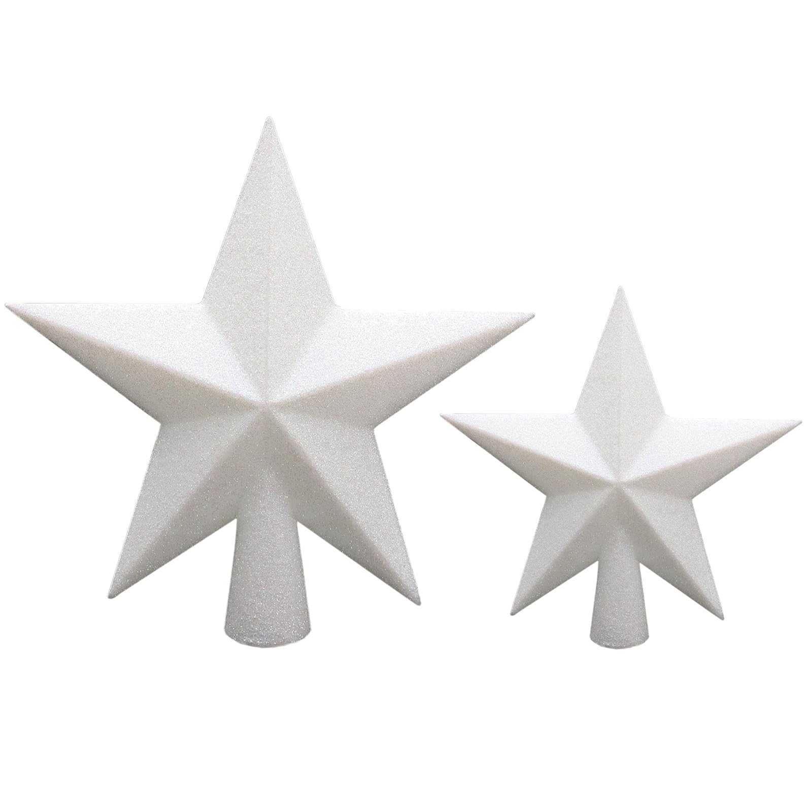 AMLOOPH Christmas Tree Topper, 2 Pack Glitter White Christmas Tree Star Decorations - 15cm & 10cm Sparkle Xmas Star Tree Topper for Traditional White Christmas Decorations
