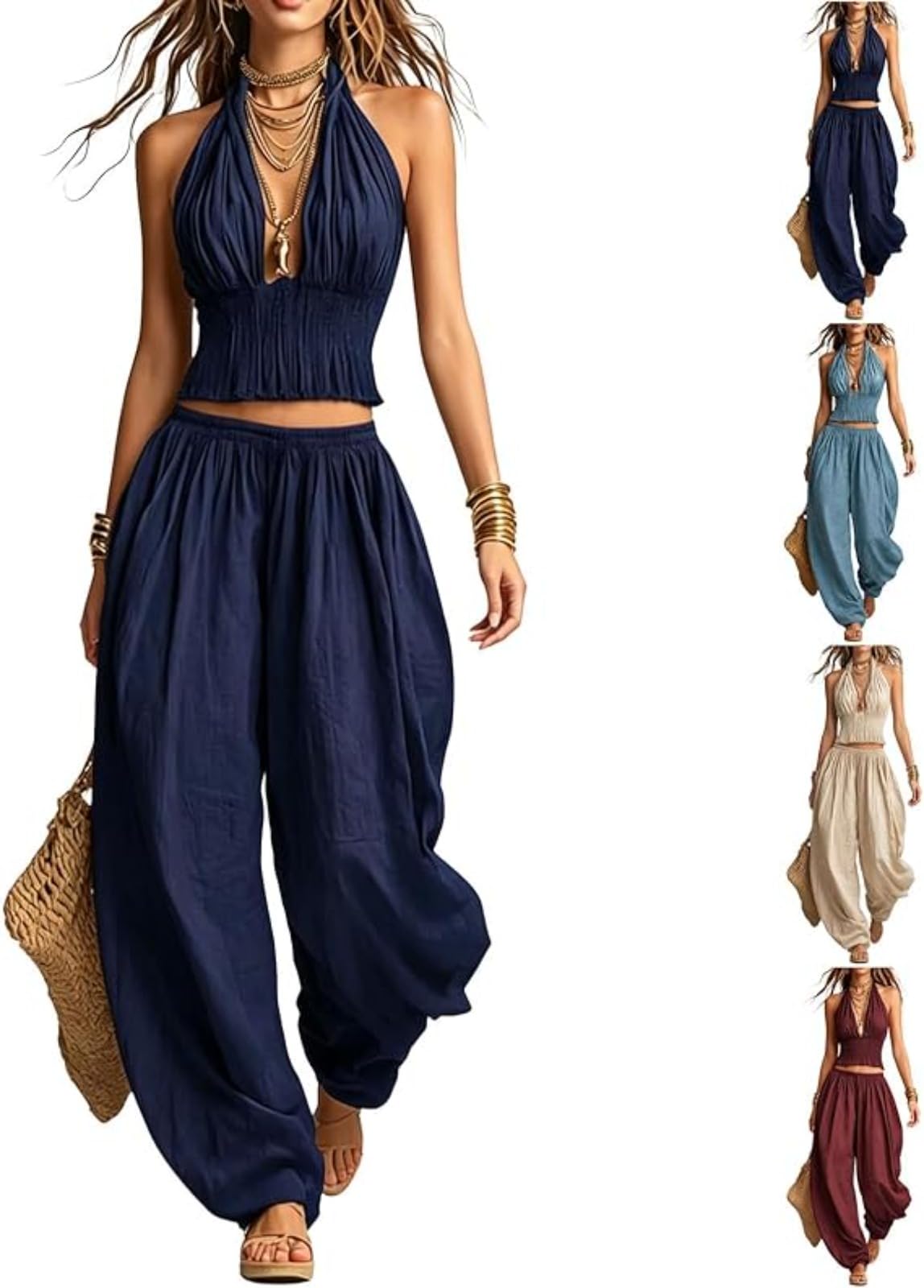 Conjunto de 2 piezas para mujer pantalones harén holgados para ir cómoda y fresca este verano 8