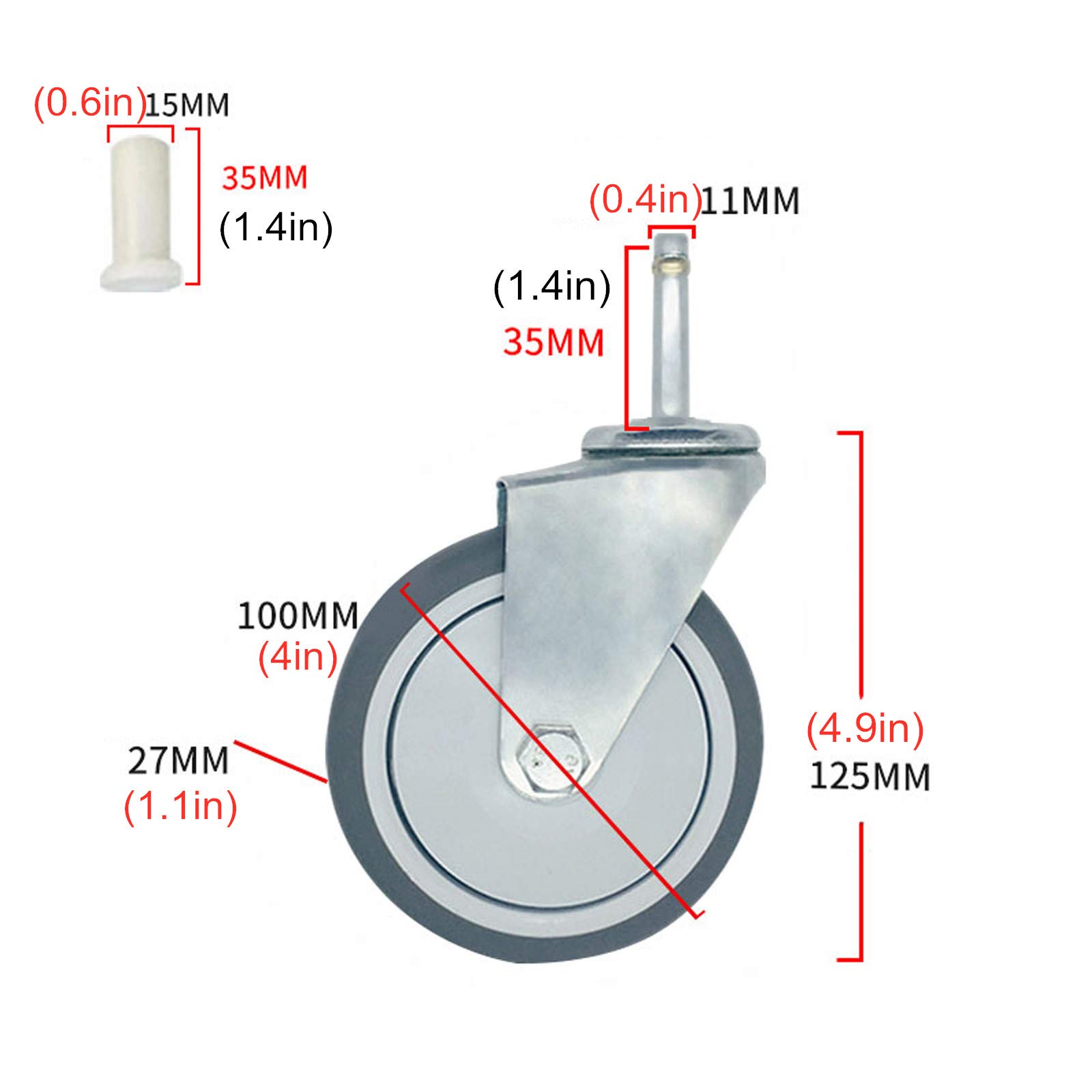 4" do dużych obciążeń Zamienny Koła 4 Zestaw Uniwersalny koła jezdne do Przemysłowy Wózki & Deserant Wózki 100mm Trwały kółka skrętne do Łatwy Przewóz