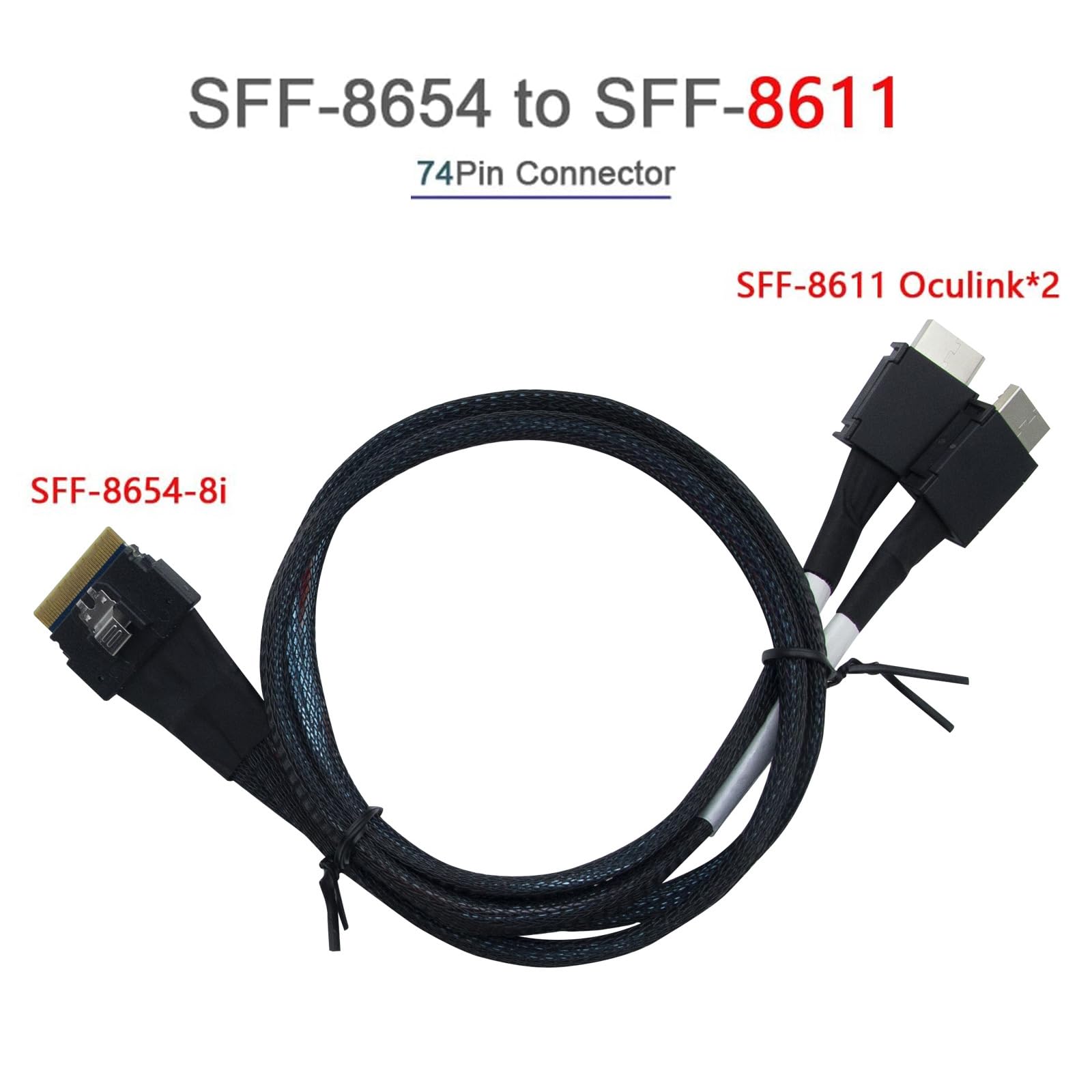 Câble SlimSAS SFF-8654 8i vers 2 x Oculink SFF-8611 38 broches PCIe4.0 Gen4 85 ohms 1 m