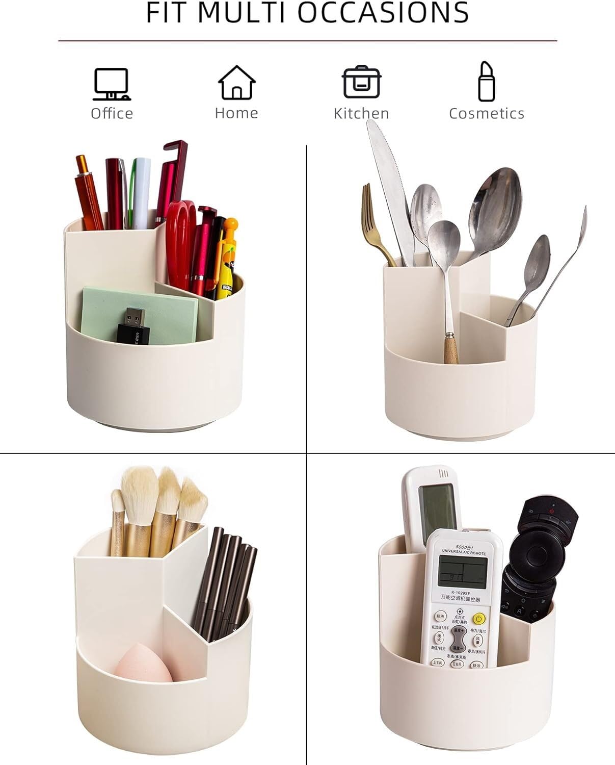 Organizzatore Scrivania Portapenne per Matita da Scrivania 3 Slot Organizzatori Rotanti A 360 Gradi Organizer Bianco Ufficio