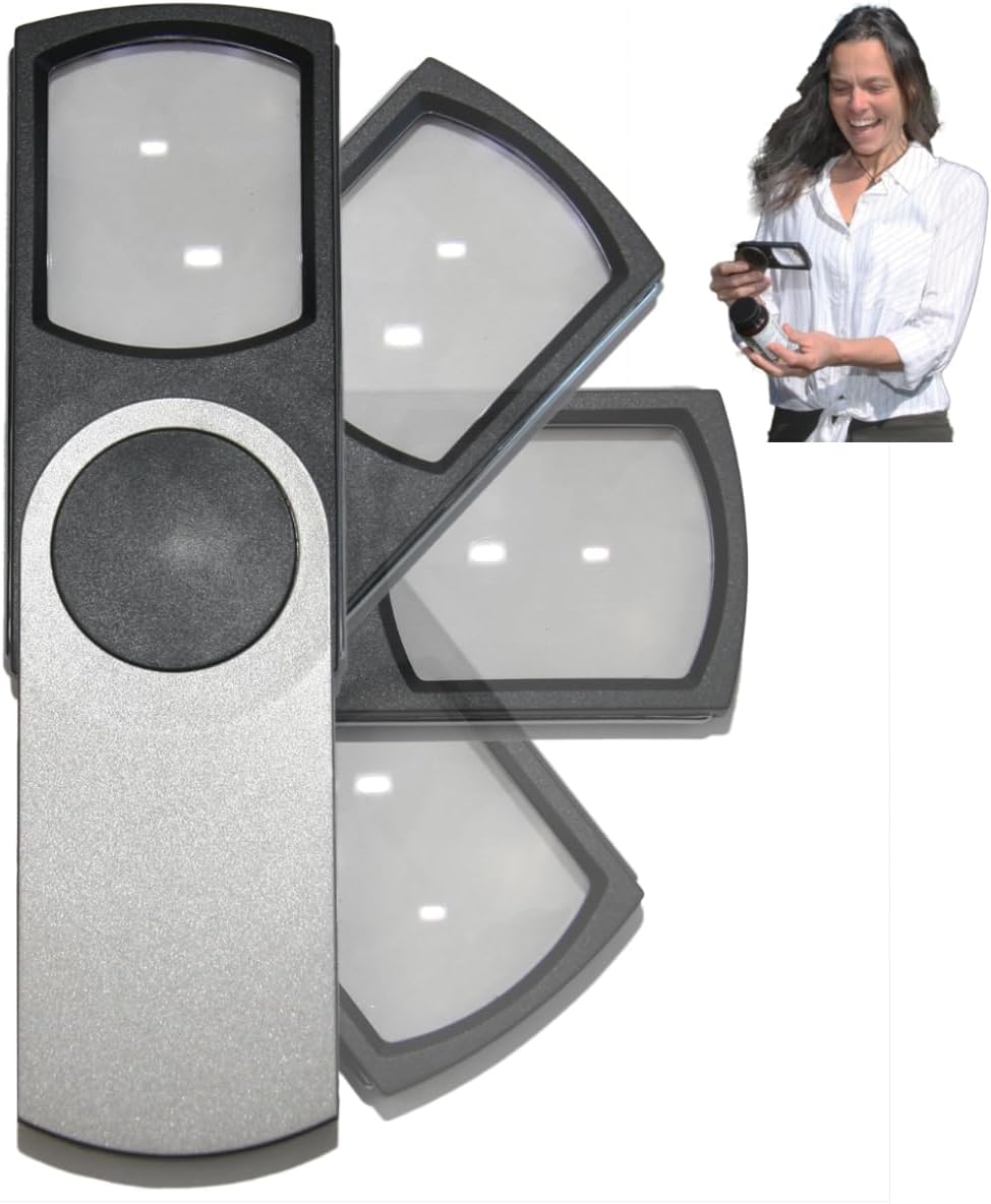 EasY Magnifier Premium Pocket Magnifying Glass with LED Light 3.0X (300%); Small Hand Held Lighted Magnify Glasses for Reading Tiny Print, Menu, Pill Bottles; Visually Impaired A Low Vision Aid