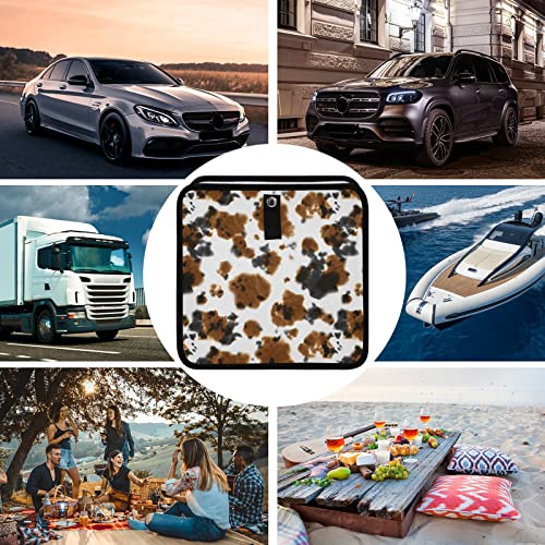 Image of Brown Cow Print Car Trash Can Black White Animal Skin Foldable Hanging Car Trash Bag Bin Auto Garbage Can Leak-Proof Car Organizer(Large)