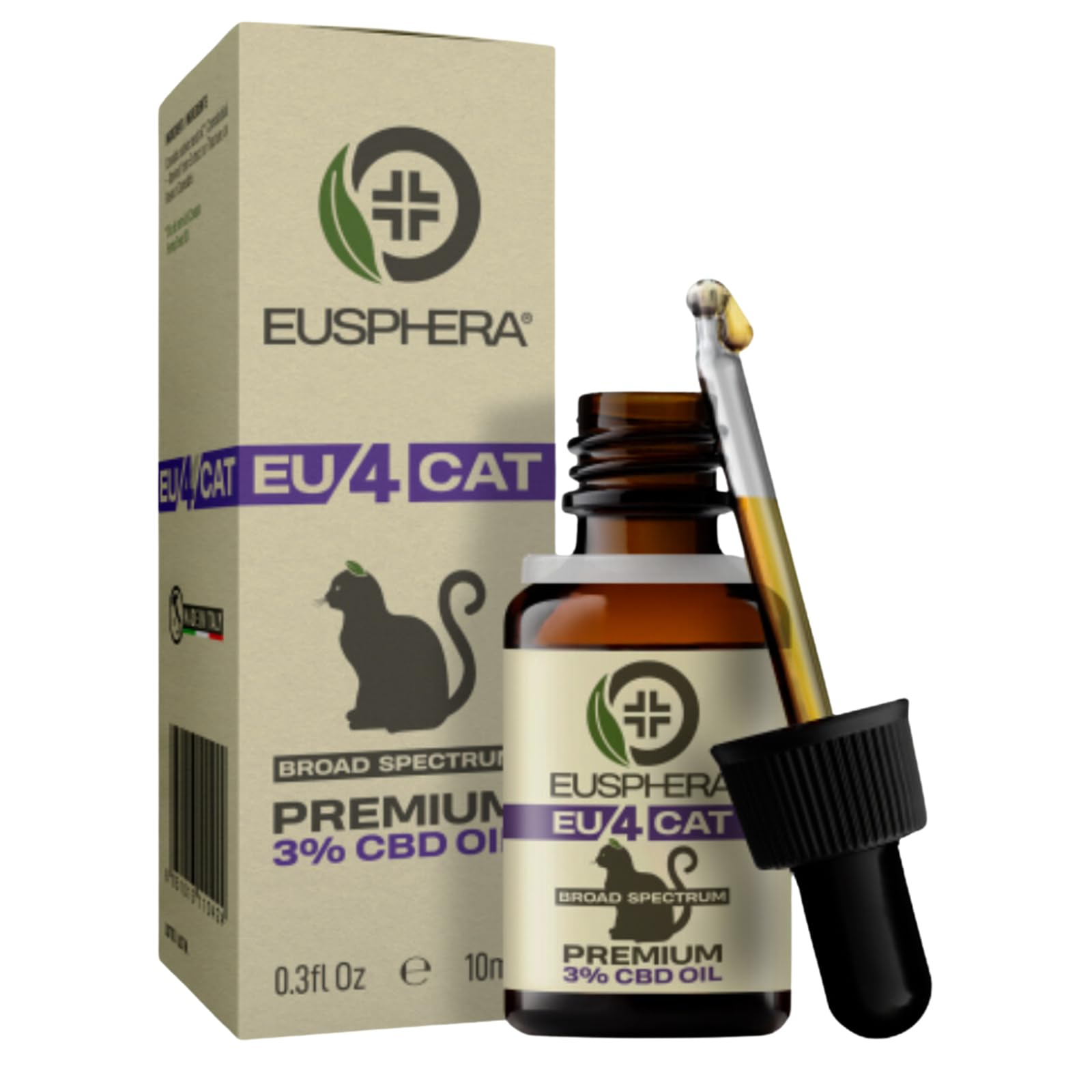 Olio Calmante per Gatti con Ingredienti Naturali ricco di Omega-3 Omega-6 Fitosteroli e Vitamina E Olio Adatto a Gatti di Tutte Le Taglie Made in Italy 10 ml - EU4CAT - EUSPHERA
