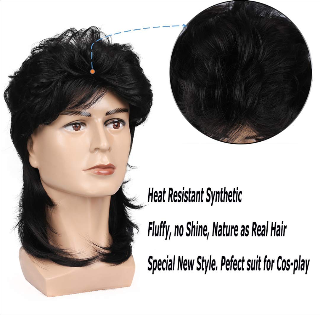 Kaneles Black Mullet Wigs for Men 70s 80s Costumes Mens Fancy Party Accessory Cosplay Hair Wig - Image 2