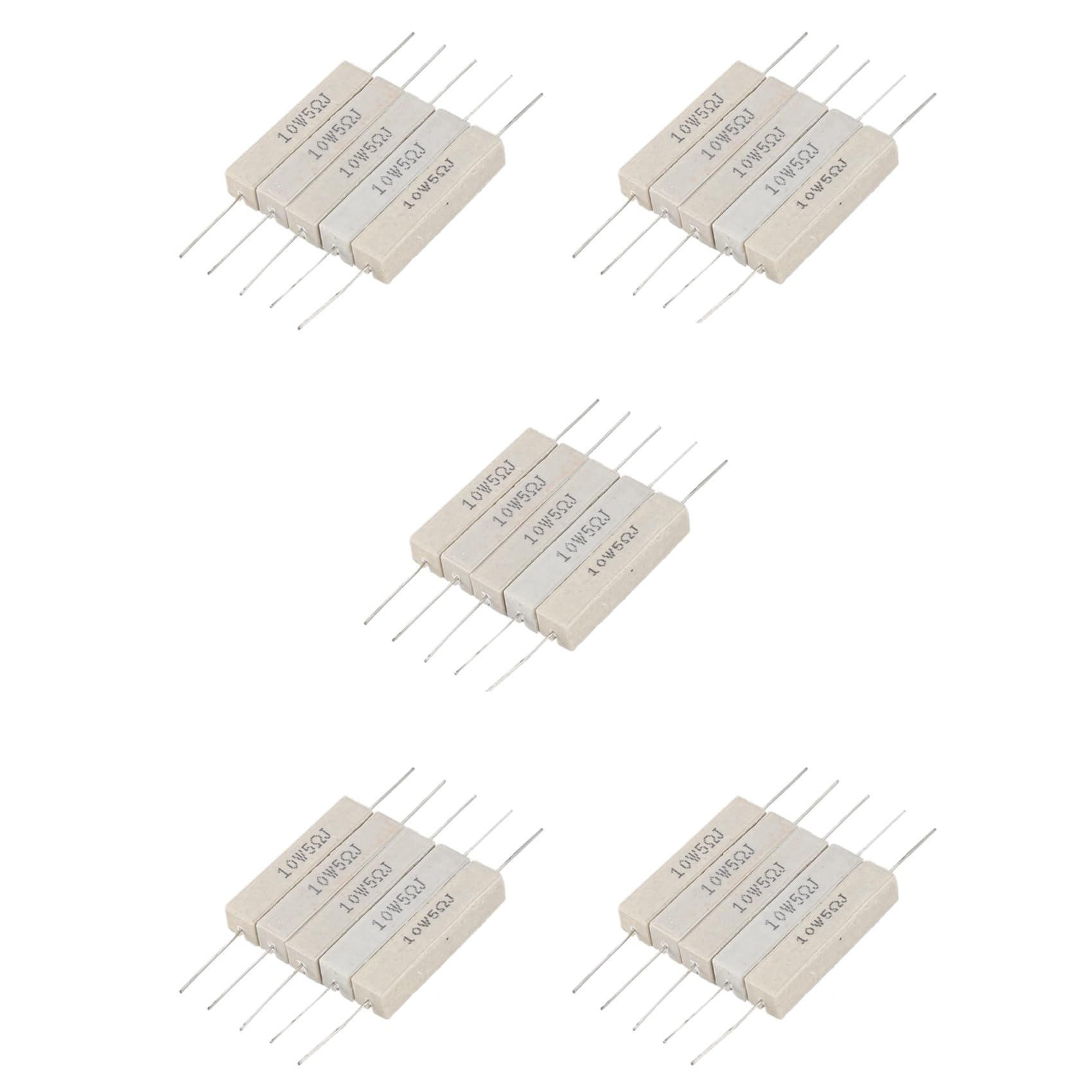 Jnchdghwa White 25Pcs Wirewound Ceramic Cement Resistor 5 Ohm 10W Watt 5%