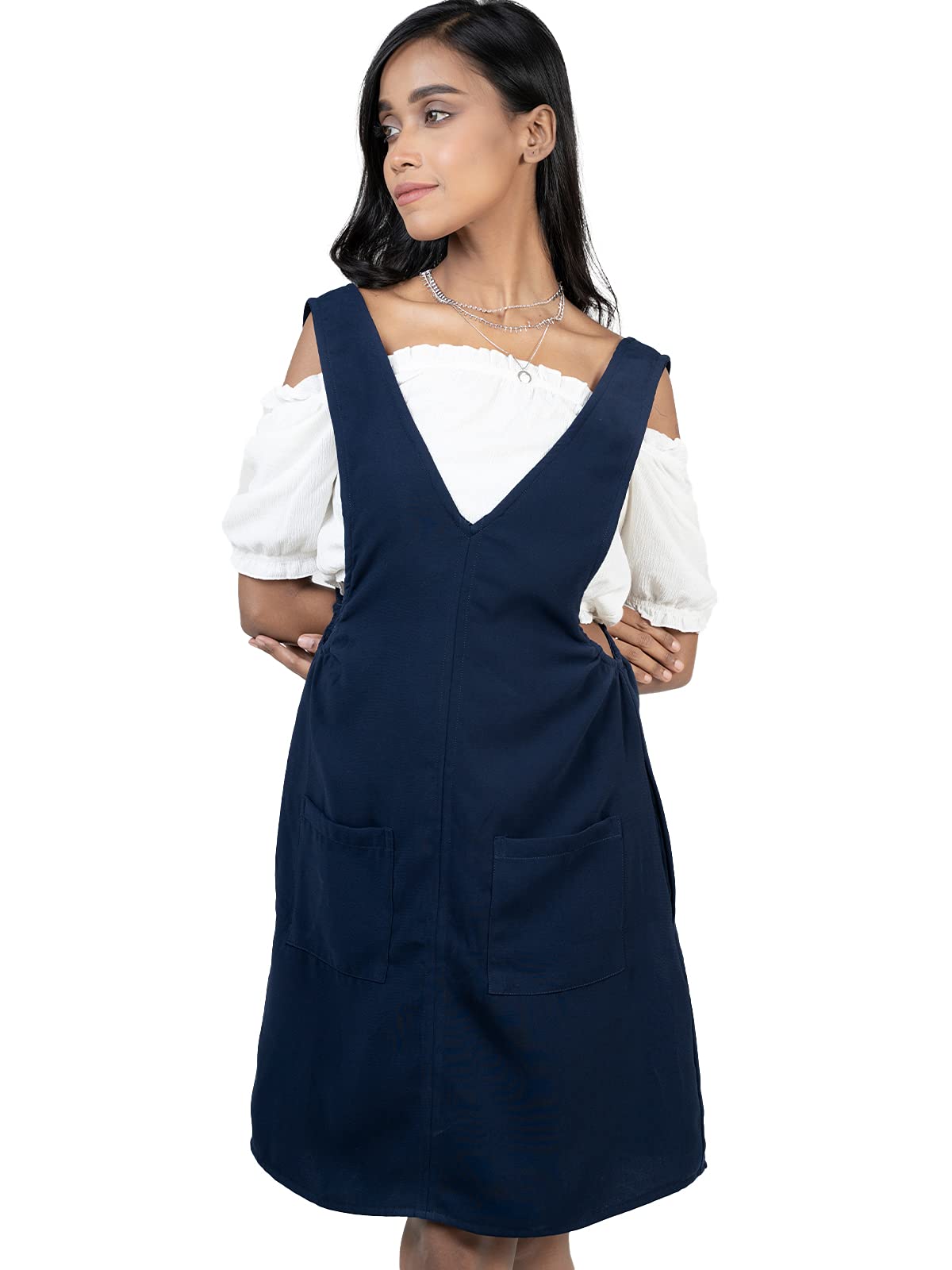 knee length dresses for ladies Navy Blue Pinafore Dress 9 main image 1