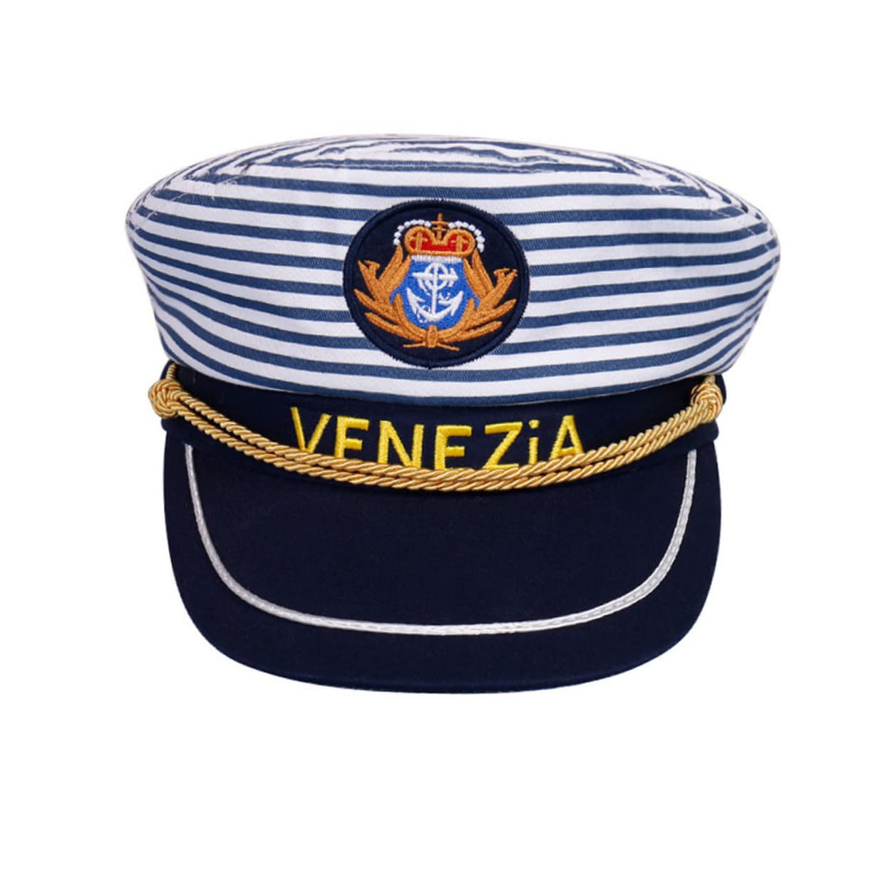 FRCOLOR 1Pc Adjustable Blue Stripe Captain Hat for Adults Lightweight Cosplay Accessory for Sailor Costume Parties and