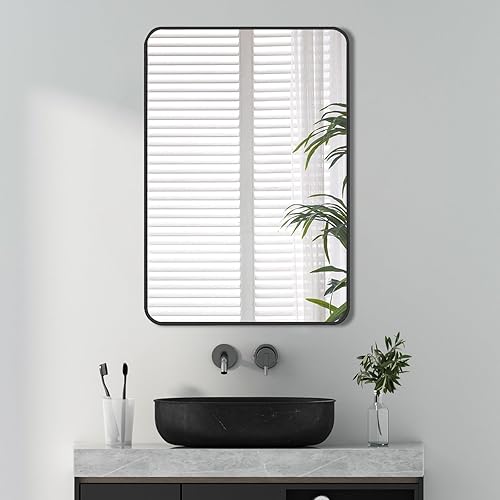 Black Bathroom Mirror for Wall 24x36 Inch, Black Rectangle Mirror with Metal Frame, Large Black Wall Mirror for Bathroom, Living Room, Bedroom, Farmhouse (Horizontally/Vertically)