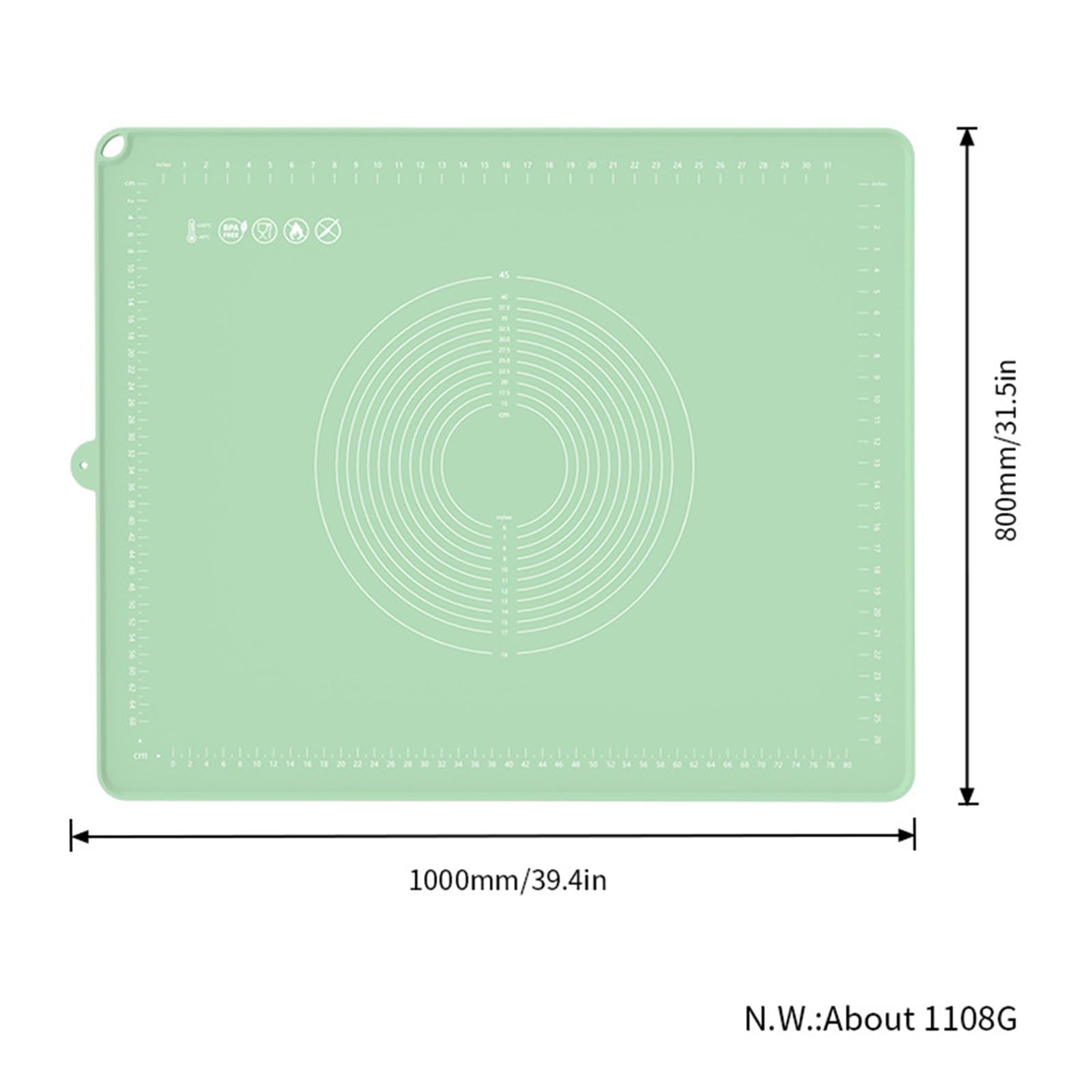Tapete para Hornear en la Cocina Esterilla de amasado silicona con panel engrosador agrandado antiadherente Para Cualquier Lugar(Verde)