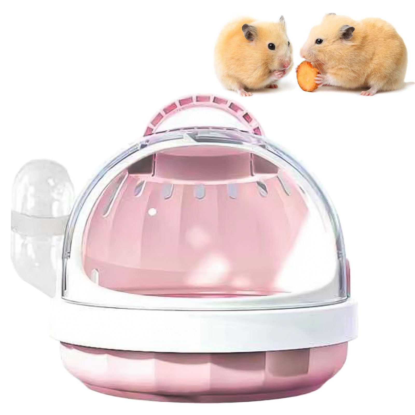 DXQCHDUO Portable Hamster Cage with Water Bottle,Guinea Pig Carrier Bag, Small Pets Carrying Cage,Hamster Travel Carrier Carry Case,Handle Handheld Plastic Outing Cage (Pink)