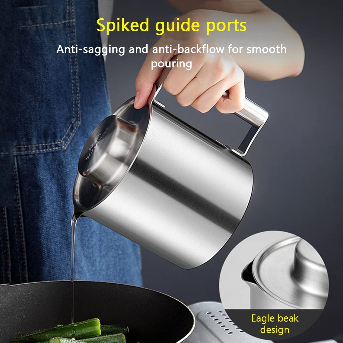 LEIYTFE Recipiente para Aceite con Filtro Colador De Aceite De Acero Inoxidable Lata De Aceite De Cocina para Grasa,Aceite De Fritura Caliente, con Colador De Malla Fina Y Bandeja (Size : 1.6L)
