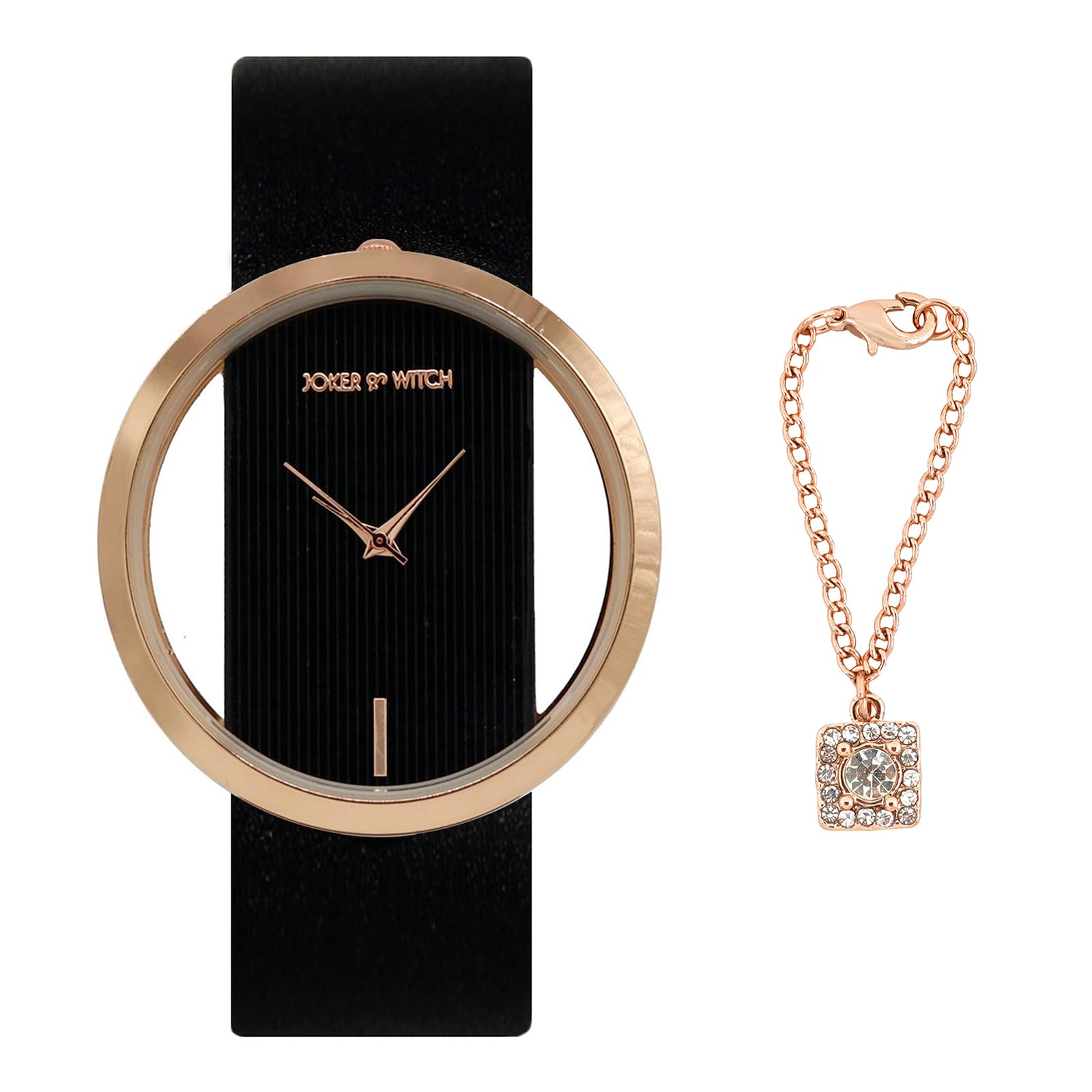 Joker & Witch Leather Women Sparkling Rose Gold Analog Watch & Charm Set, Black Dial, Black Band (B0C9Q1PLVR) Amazon Price History, Amazon Price Tracker