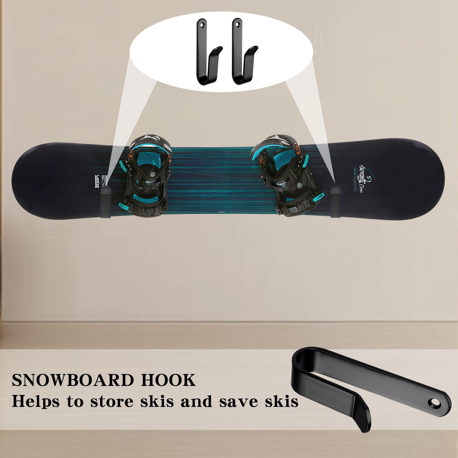 Soporte de Pared para monopatín Negro con Tornillos de fijación para Snowboard, Longboard, esquís