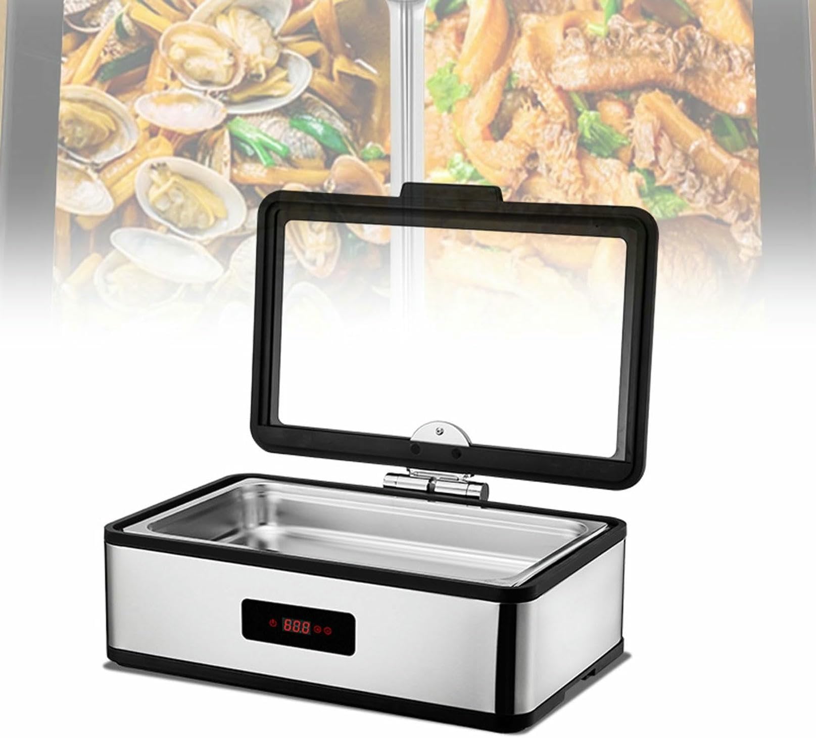 Bandeja Isotérmica Comercial para Alimentos, Placa Calentadora Eléctrica De Acero Inoxidable De 9 litros con Vidrio Templado Y Ventana De Visualización, Calentador Hidráulico .Single Grid