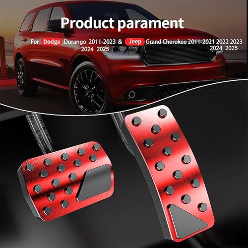 Miniatura 9 de TDOFYH Funda para pedal de coche para Jeep Grand Cherokee Dodge Durango 2011-2024 2025 Aleación de aluminio Sin perforación Fundas de pedal de freno