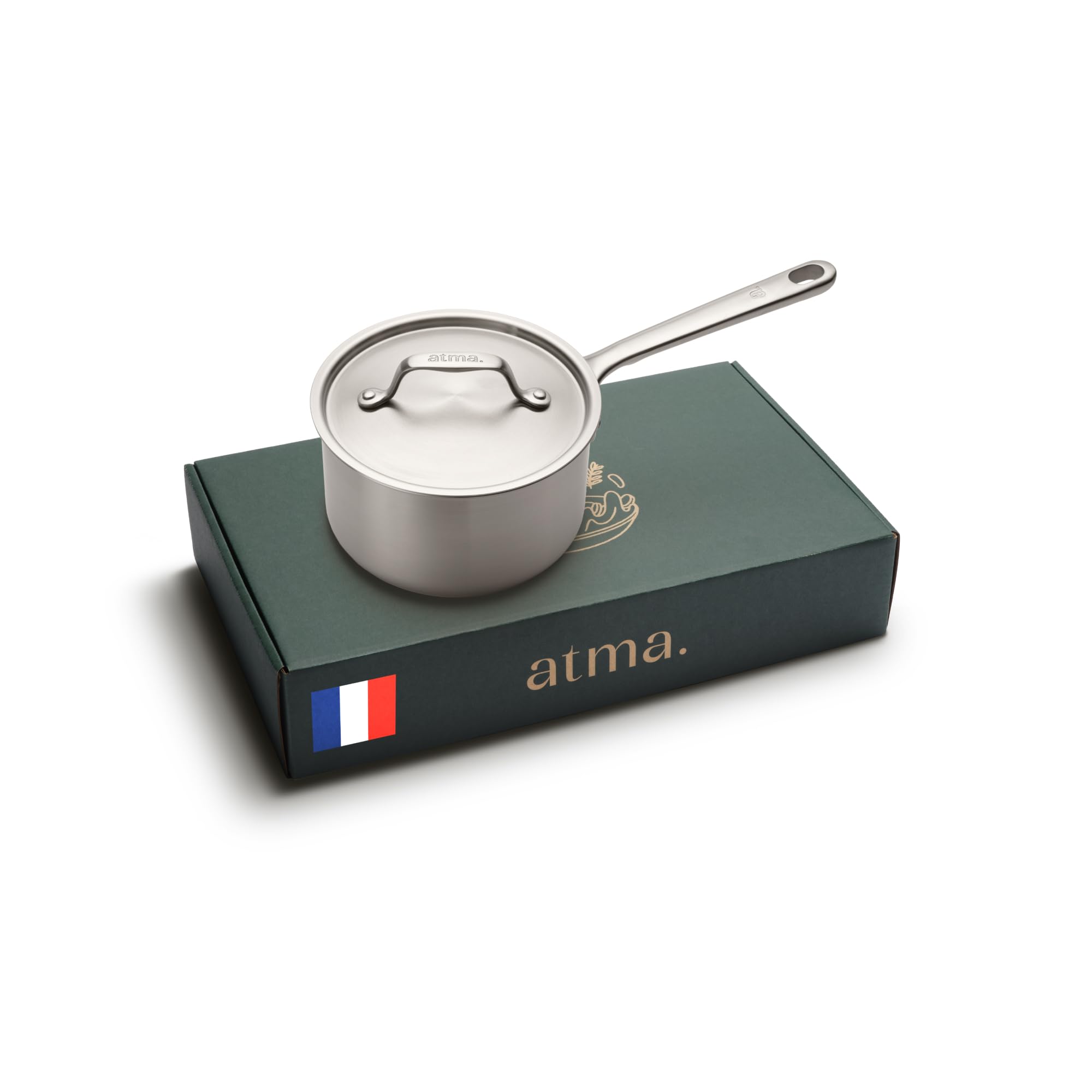 Atma – Casserole Inox 3 Plis 16 cm avec Couvercle – Cuisson Homogène – Sans PFAS, PFOA, PTFE – Graduation Intérieure, Bords Verseurs – Tous Feux dont Induction – Fabriquée en France – Garantie à Vie