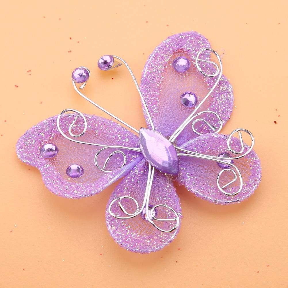 Mesh Butterfly, 24pcs Sheer Mesh Wire Glitter Butterfly Wedding Party Clothing Decoration DIY Supplies(Purple) image 4