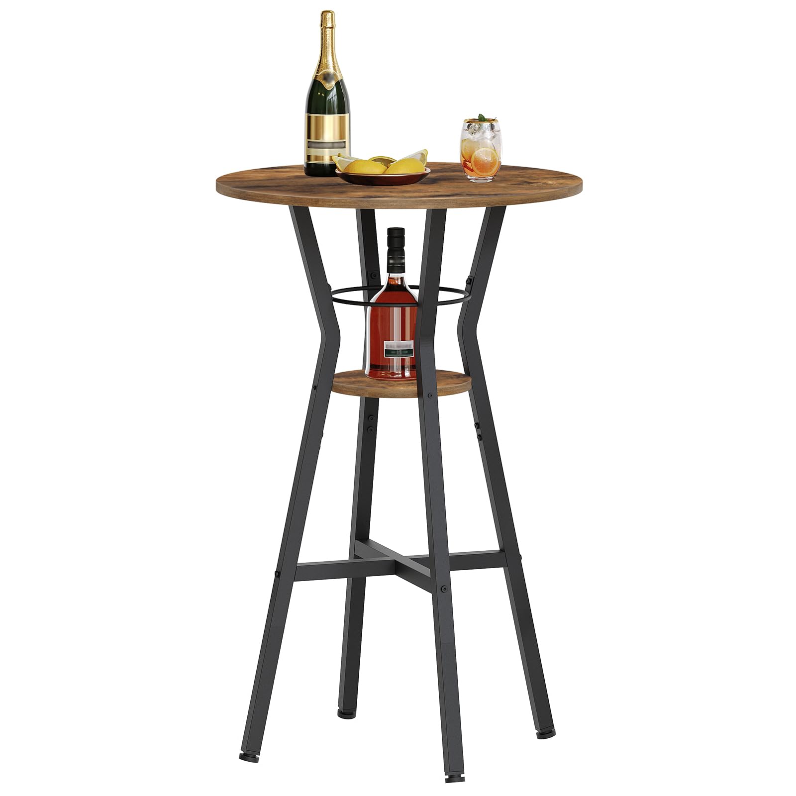 YATINEY Tavolo da Bar, Tavolo Bistrot Rotondo Alto a 2 Livelli, Tavolino Alto per Casa, Ideale per Cucina, Soggiorno, Sala Riunioni, Bar, Marrone Vintage e Nero XBT03BR