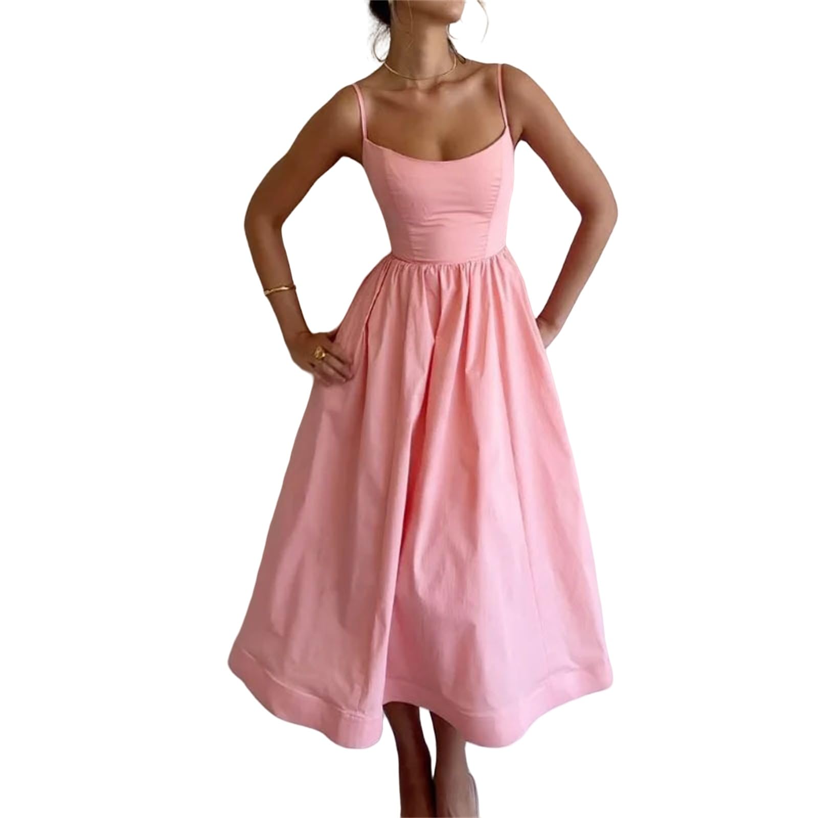 KVOTUU Corset Dress for Women Sexy Square Neck Spaghetti Strap Midi Dresses Summer Casual Elegant Cottagecore Dress Sundress