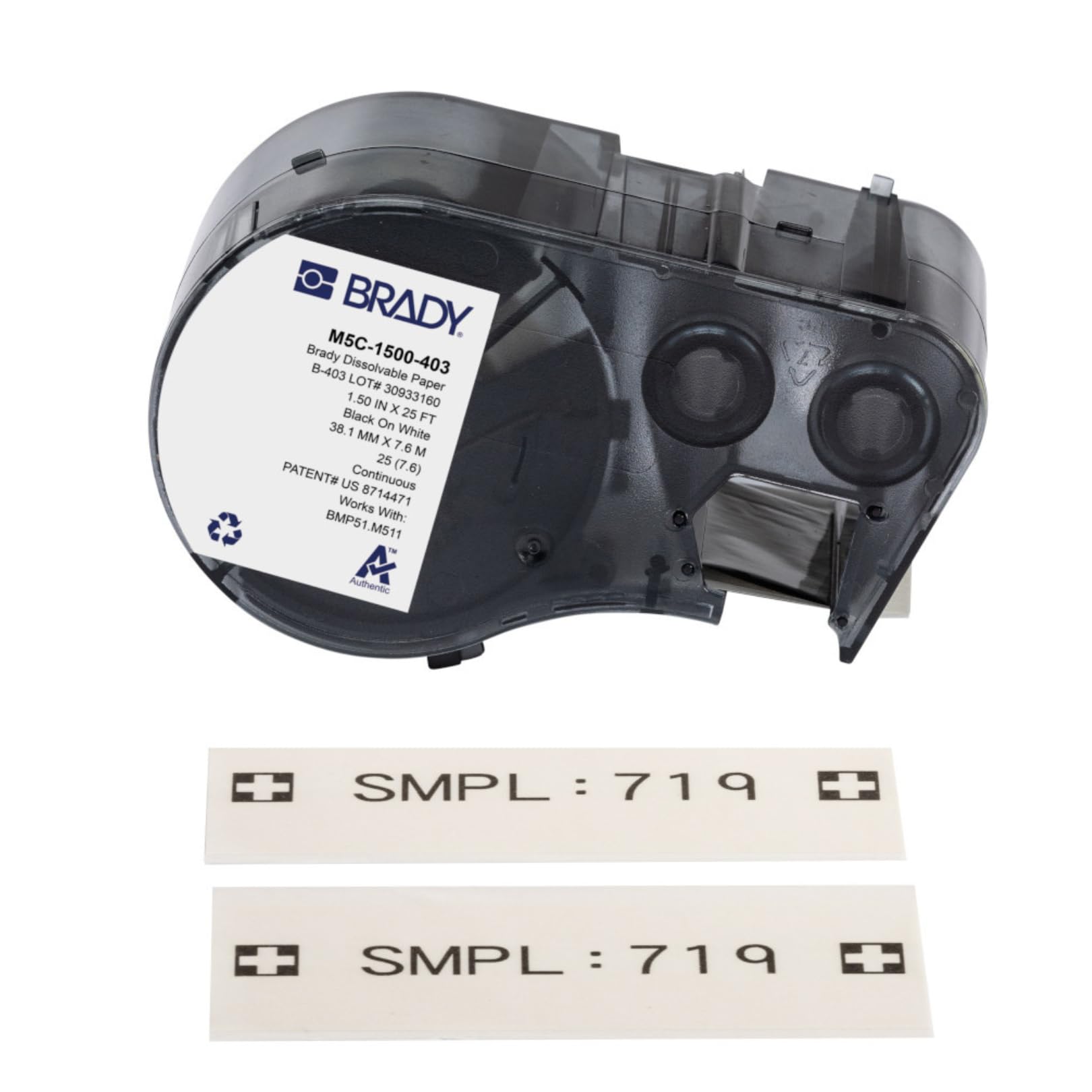 Brady Paper Label Tape for Label Printer BMP51/BMP53/M511 - Self Adhesive Printer Labels - Black on White (38,10 mm (W) x 7,62 m (L)) - M5C-1500-403