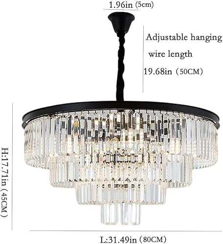 Miniatura 7 de Lámpara colgante de cristal de 32 pulgadas, moderna lámpara de araña de 4 niveles negra para sala de estar, vestíbulo, accesorios de iluminación
