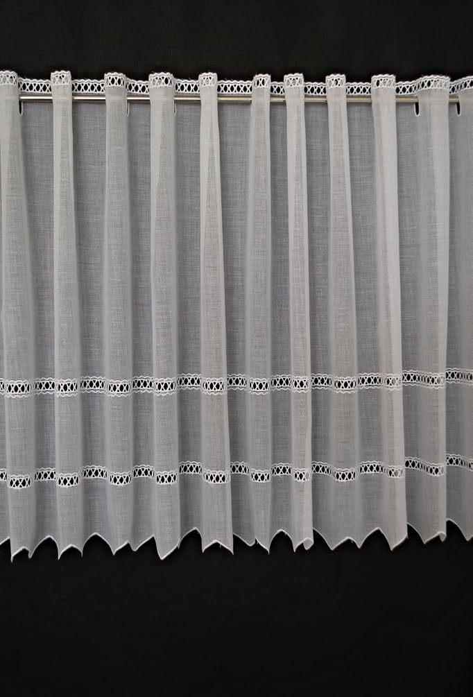 Rideau brise-bise pour protéger l'intimité en cuisine blanc brodé 47 x 252 cm