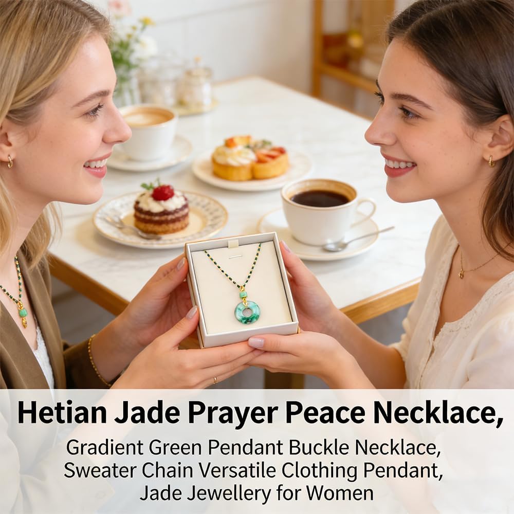 Hetian Jade Prayer Peace Necklace, Gradient Green Pendant Buckle Necklace, Sweater Chain Versatile Clothing Pendant, Jade Jewellery for Women