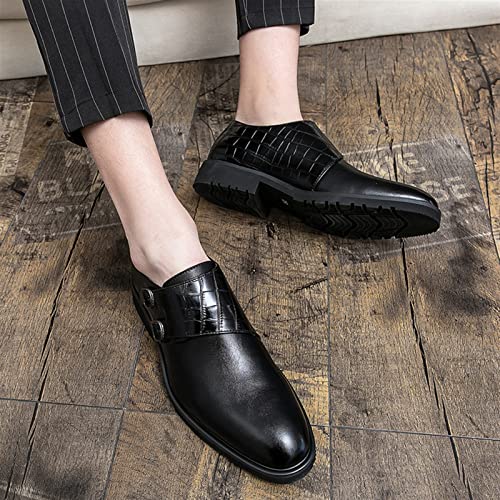 Formal Shoes for Men Slip On Two Tone Double Monk Strap Vegan Leather Block Heel Slip Resistant Low Top Walking(Black,10 M US)3