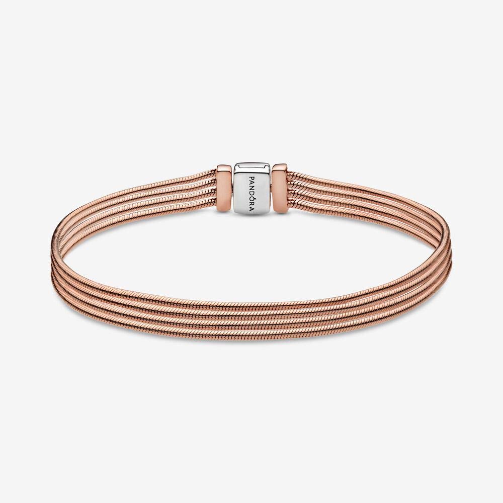 PANDORA Reflexions Pulsera de cadenas de serpiente múltiples de plata de ley y chapada en oro rosa de 14 quilates