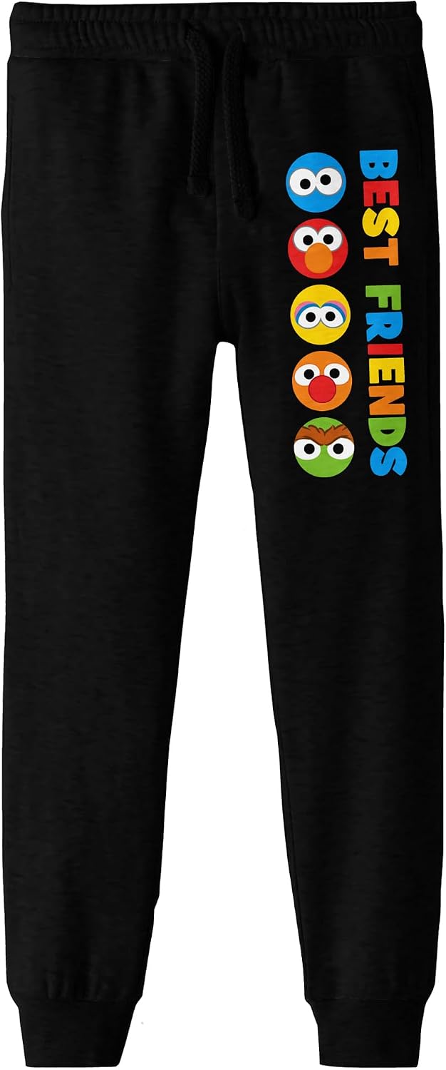 Sesame Street Best Friends Chibi Character Heads Boy's Black Jogger Pants