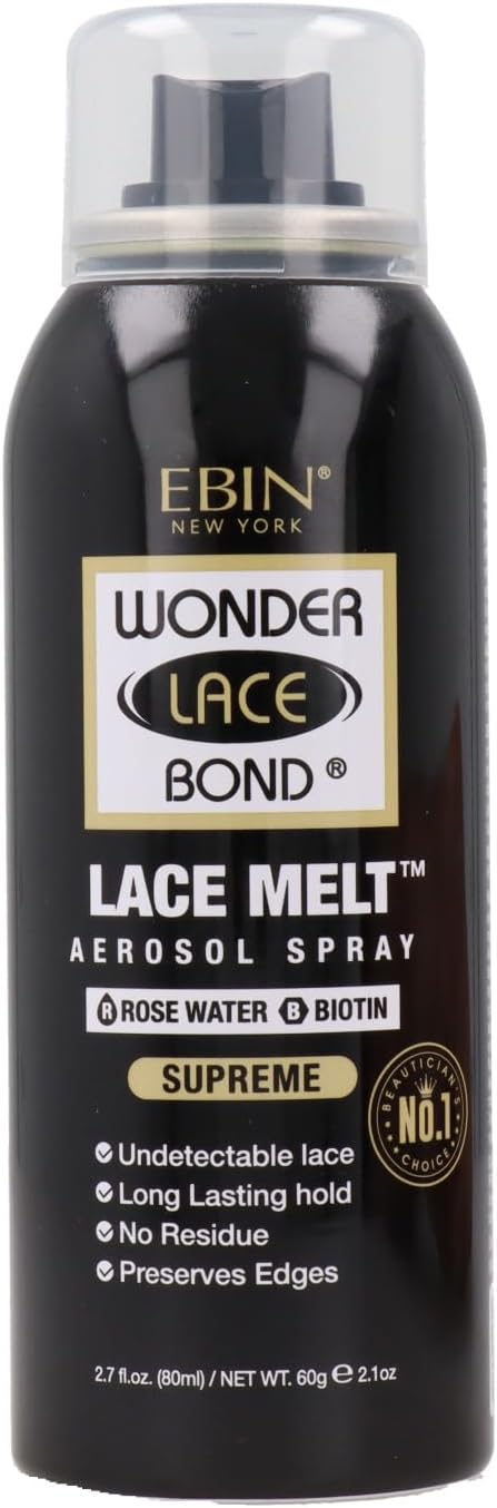 Wonder Lace Bond Lace Melt Aerosol Spray Rose Water + Biotin | Extra Firm Hold Wig Adhesive Spray | Soothing Hydrating Finish | 2.7 Fl Oz