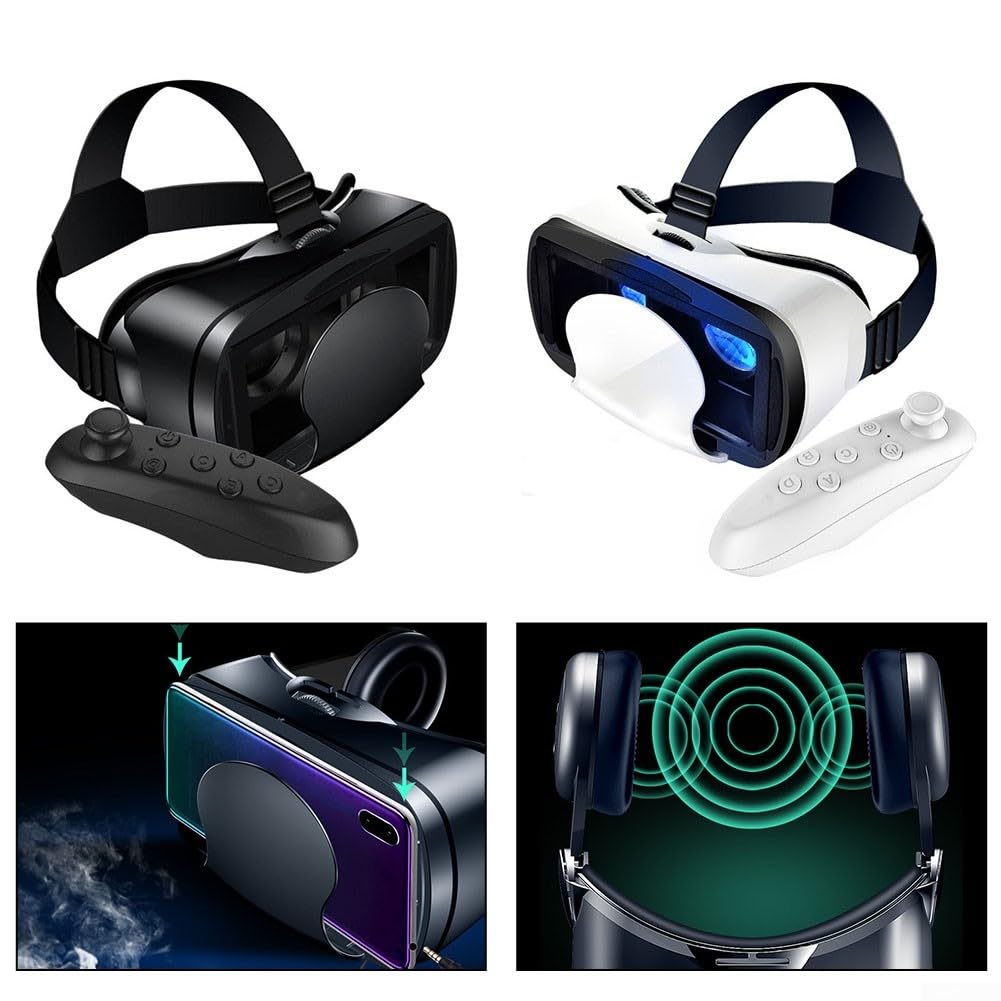Visore per Realtà virtuale, Occhiali 3D Regolabili per iPhone e Android da 5 a 7 Pollici, con Controller per Film e Giochi per Un'Esperienza coinvolgente e Protezione degli Occhi(Bianco)