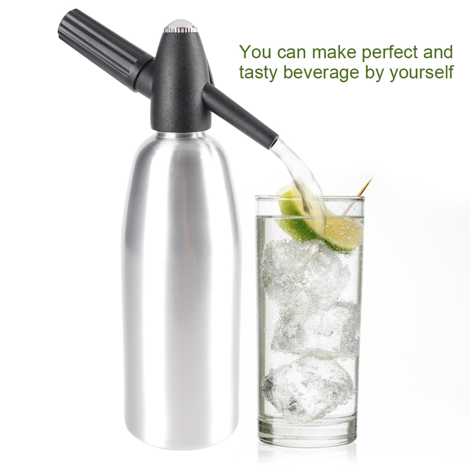 Homemade Seltzer Water Maker Sifón de soda Dispensador manual de aleación de 1 litro para cócteles carbonatados y bebidas mixtas con una unidad reguladora de presión