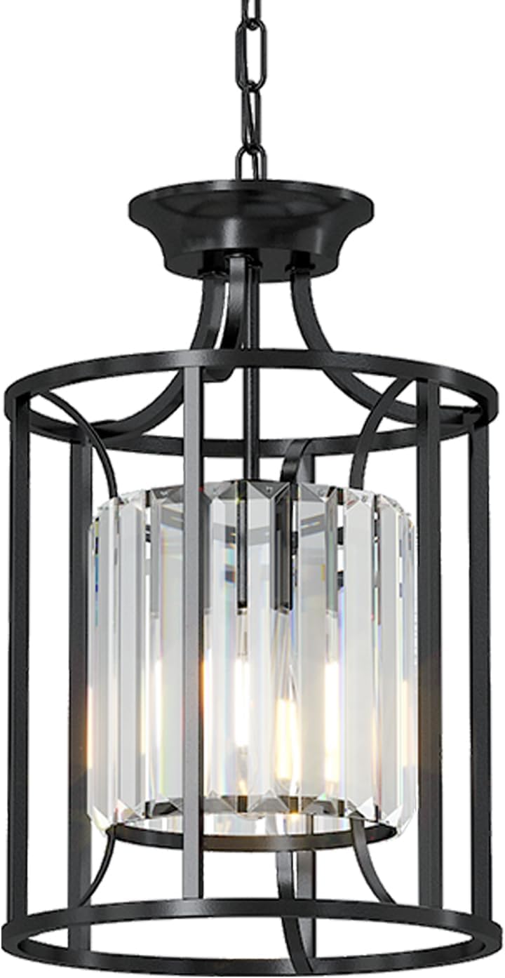 Baunoisk Black Metal & Crystal Pendant Light - Kitchen Island, Dining Room, Bedroom - 9.4" x 56.7" - 500 Lumen - 60W LED - Touch Control - Black Finish