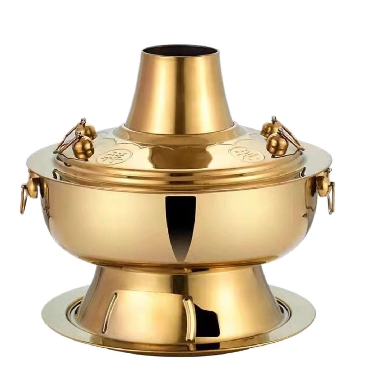 INUUXLG Vintage Hot Pot Stainless Steel Hot Pot Chinese Cooker Soup Pot Traditional Cooking Shabu Cooker(Gold,32cm) (A 30cm) (Gold 36cm)