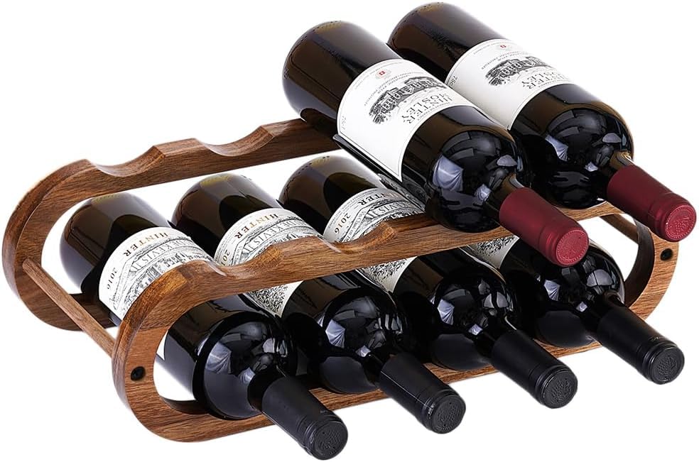 Wine Rack and Water Bottle Organizer 2 in 1 for Cabinet and Countertop (Acacia 2 Tier)