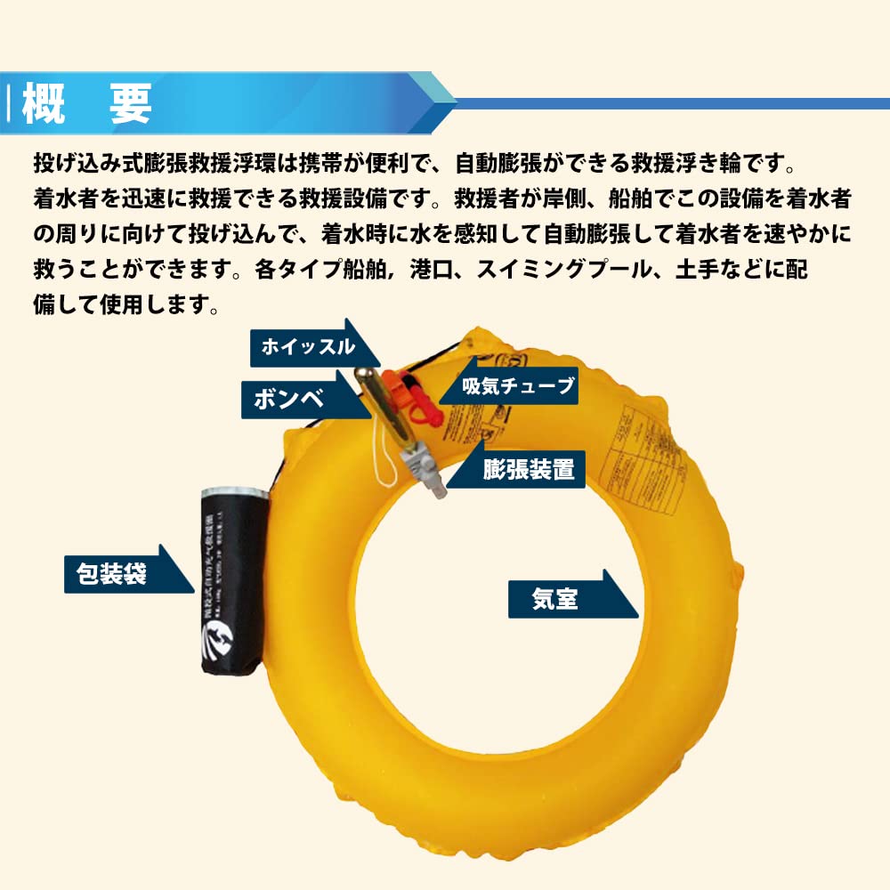 Amazon | PEACEUP 自動膨張式 救命浮き輪 投てき型 インフレータブル 