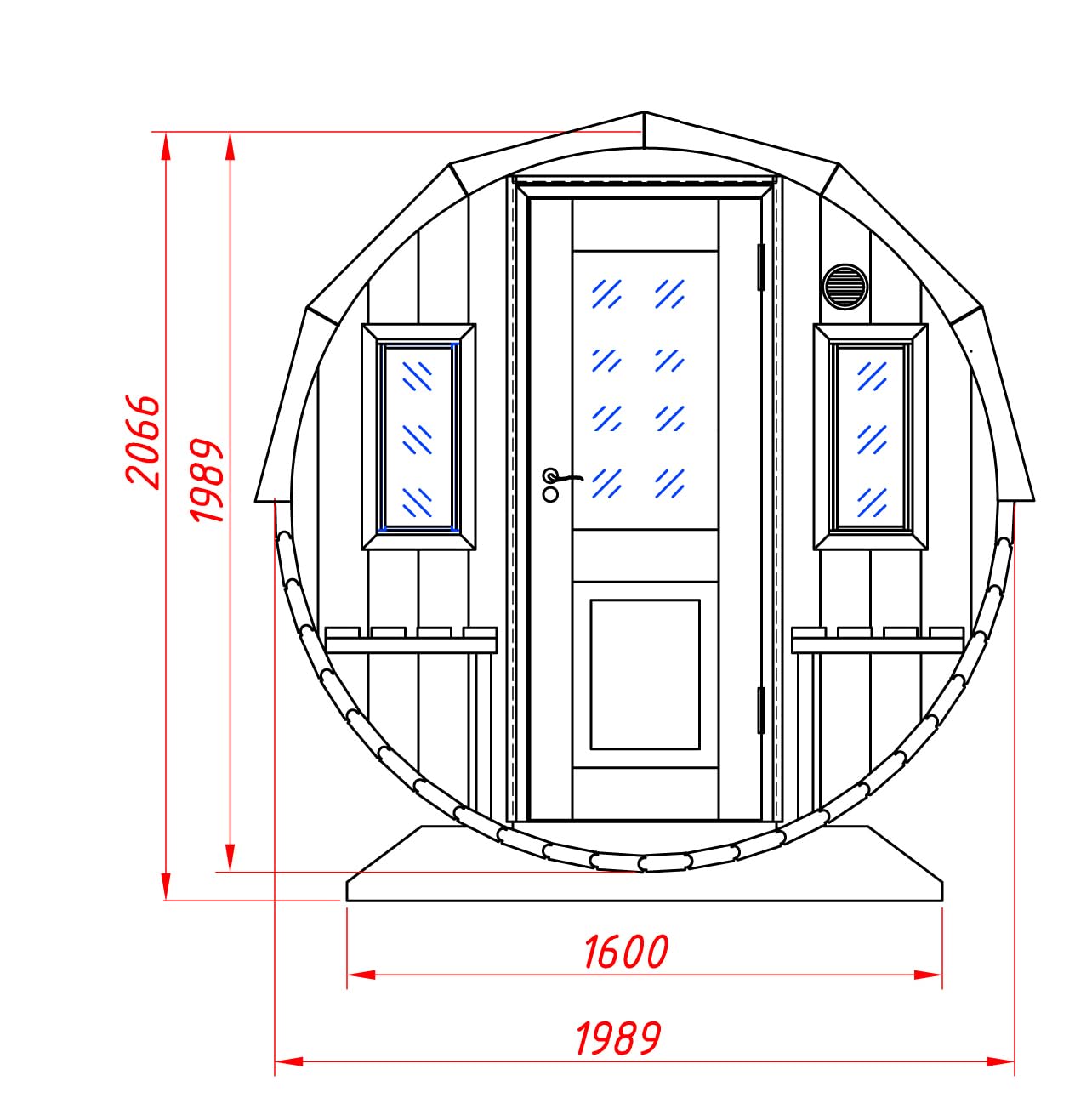 Fass-Sauna Sam, Aussensauna Fichte unbehandelt, Natur, ohne Ofen 2,80 x 2,19 m