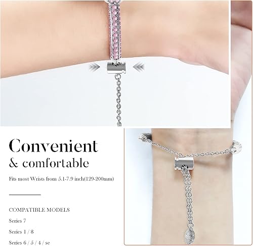 Miniatura 6 de QIMA Correas brillantes compatibles con Apple Watch Band de 1.49, 1.57, 1.61, 1.65, 1.73 y 1.77 pulgadas, correas de pulsera de metal elegantes para