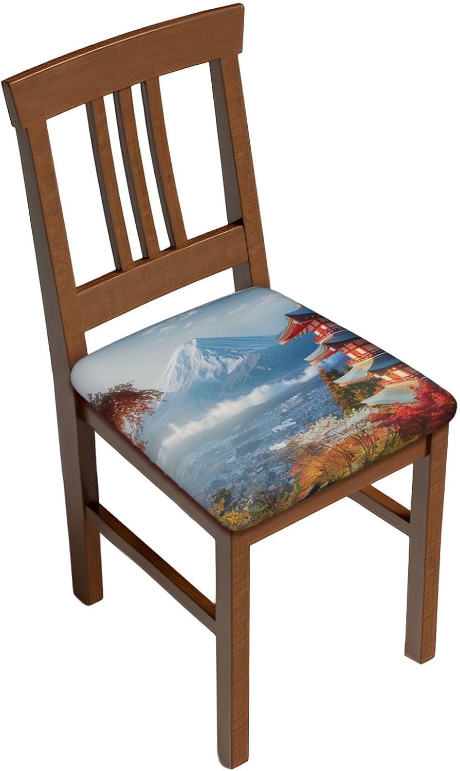 Japan Mount Fuji Landscape Print Square Cushion Covers 6 Pcs Set Elastic Non-Slip Seat Cushion Slipcovers Pet Furniture Protectors for Chair, Sofa