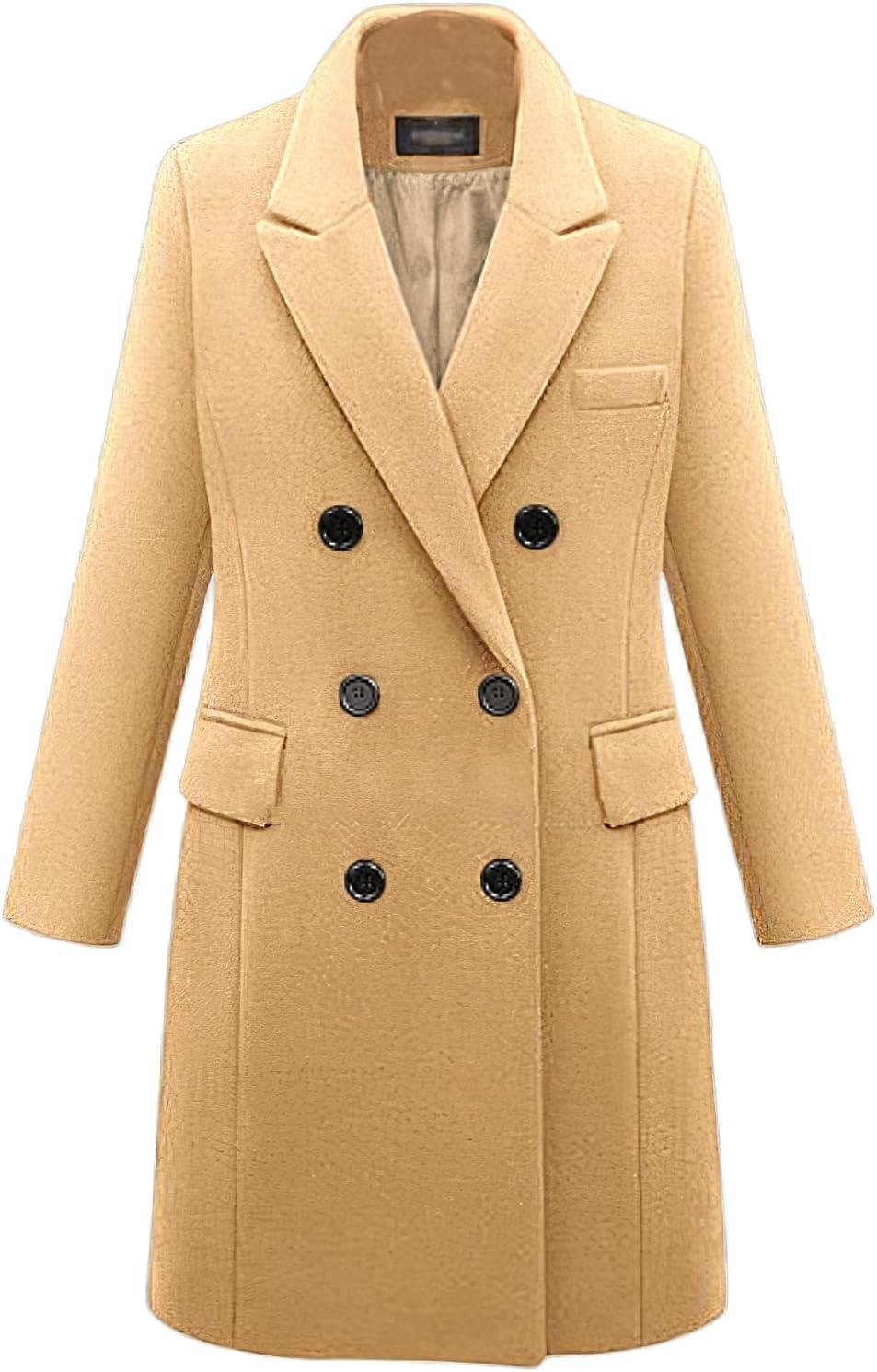 Women's Classic Notched Lapel Double-Breasted Warm Pea Coat Overcoat with Pockets - Image 2