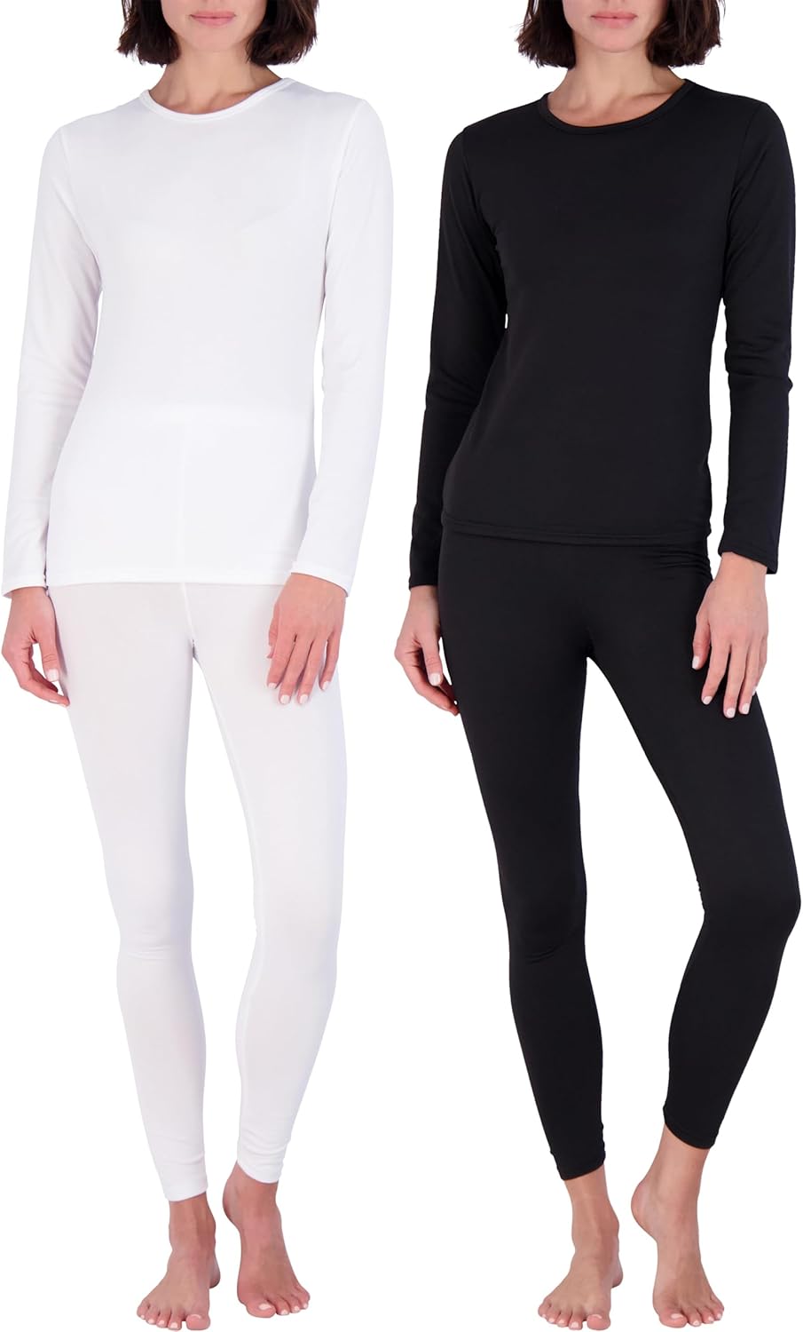 Real Essentials 4 Piece: Womens Thermal Underwear Set - Thermal Underwear for Women Fleece Lined Top & Bottom Long Johns