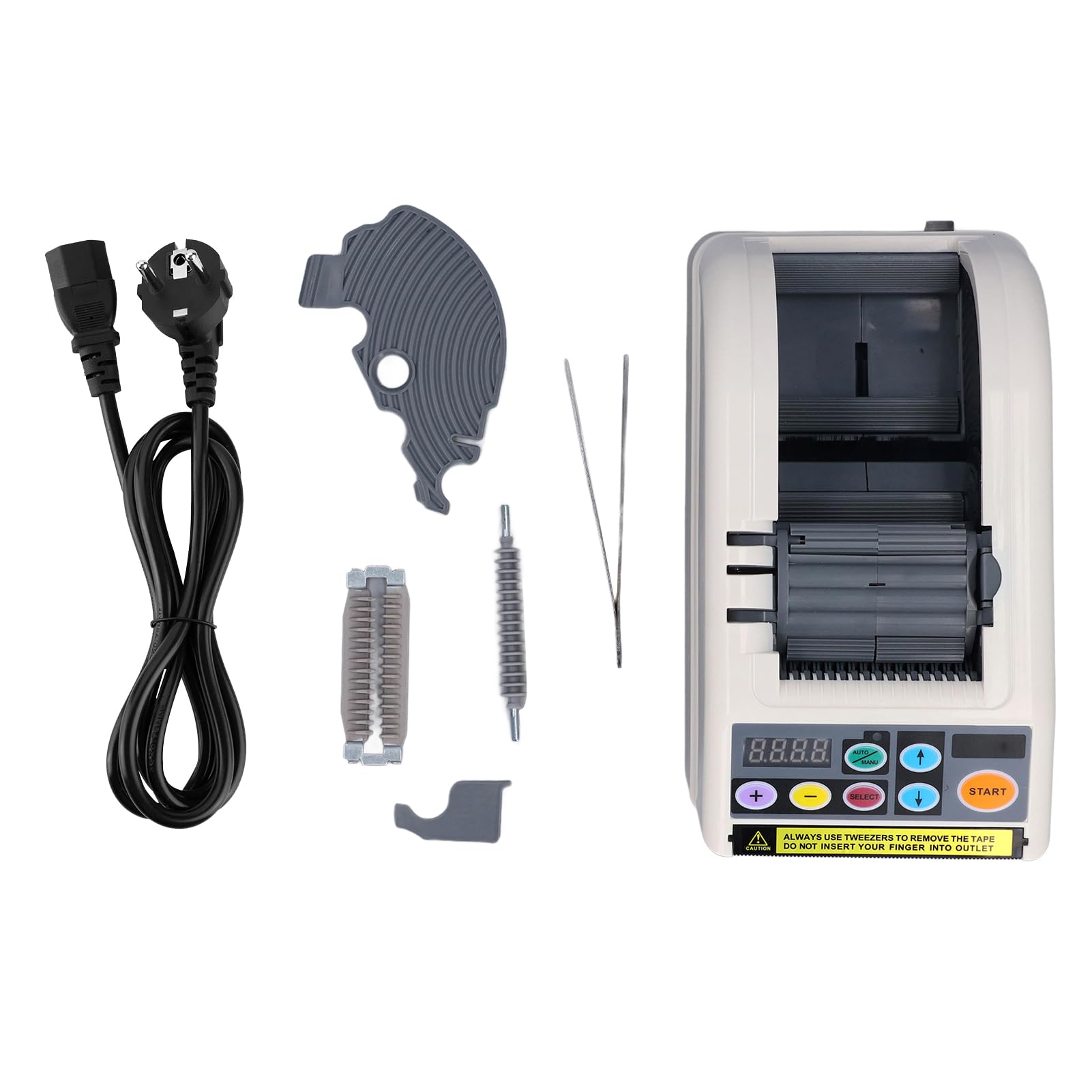 Luocute Dispensador Automático de Cinta, Cortador de Cinta Adhesiva, Ancho 6-60 Mm, Longitud 5-999 Mm, for Embalaje y Sellado (Enchufe europeo 220-240V)