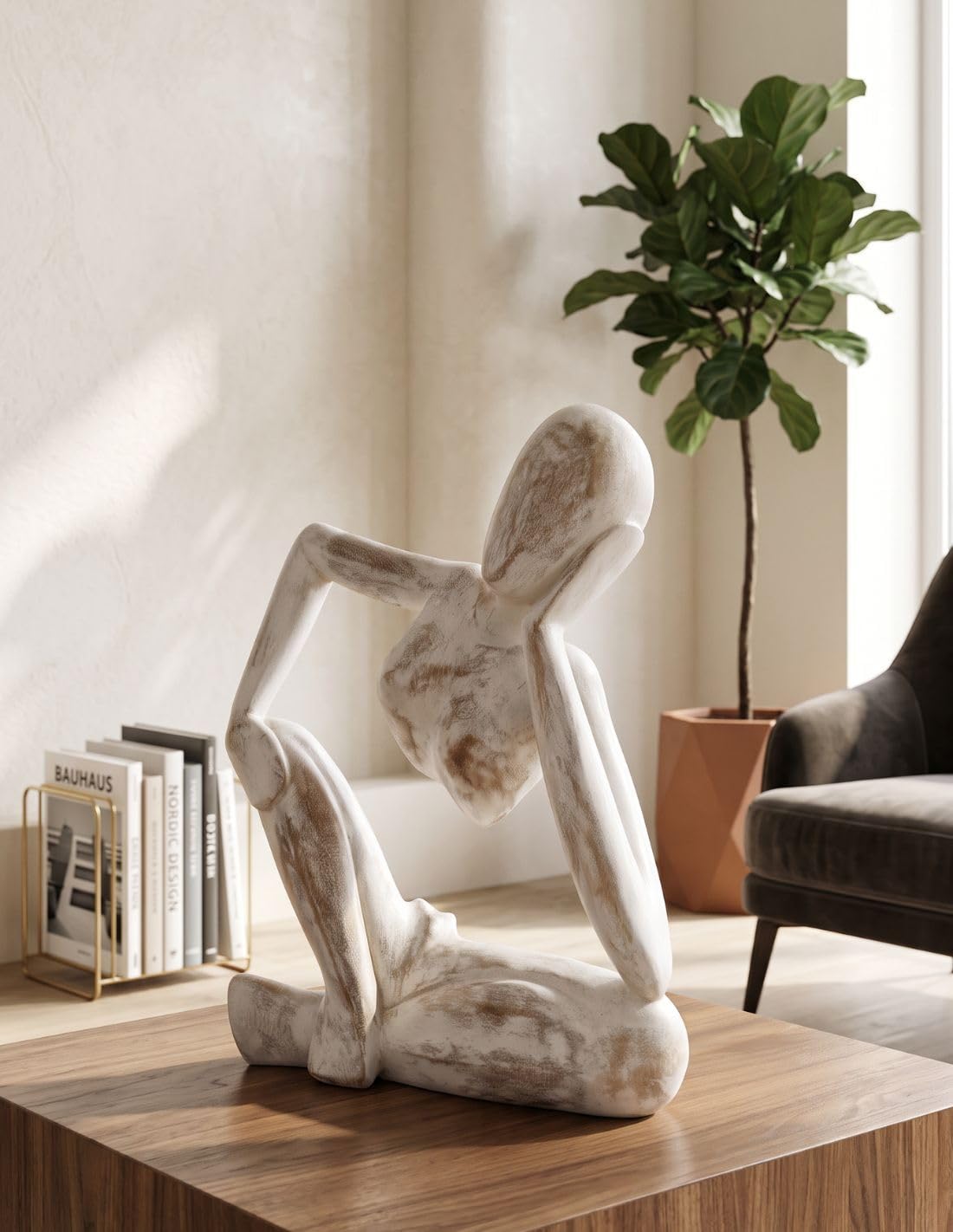 Statue abstraite << Le Penseur >> 40cm en bois | Design et Épurée