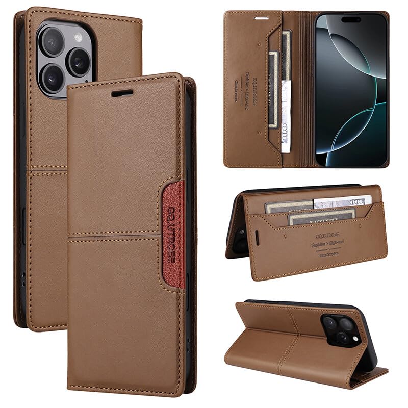 Étui portefeuille iPhone 16 marron en cuir pour ne plus perdre vos cartes