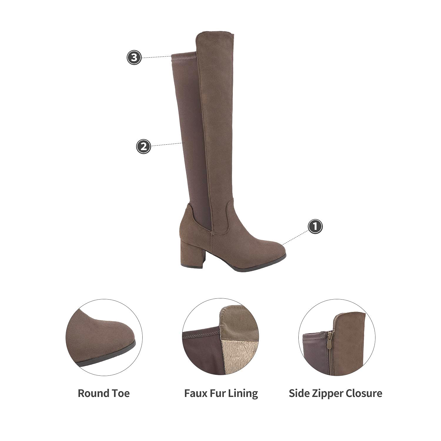DREAM PAIRS Botas Mujer de Caña Larga hasta Rodilla Invierno con Tacon Ancho Bajo con Cremallera